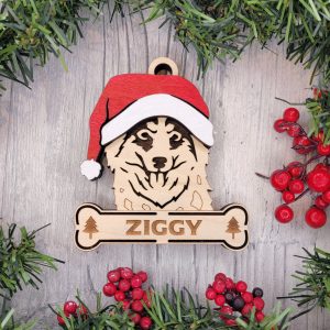 Custom MINIATURE AMERICAN SHEPHERD Dog Ornament, Pet Memorial Ornament, Personalized Pet Wood Ornament, Dog Christmas Ornament, Pet Ornament, Holiday Decor, Dog Gift