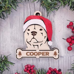 Custom PITBULL Dog Ornament, Pet Memorial Ornament, Personalized Pet Wood Ornament, Dog Christmas Ornament, Pet Ornament, Holiday Decor, Dog Gift