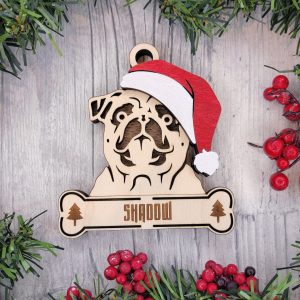 Custom PUG Dog Ornament, Pet Memorial Ornament, Personalized Pet Wood Ornament, Dog Christmas Ornament, Pet Ornament, Holiday Decor, Dog Gift