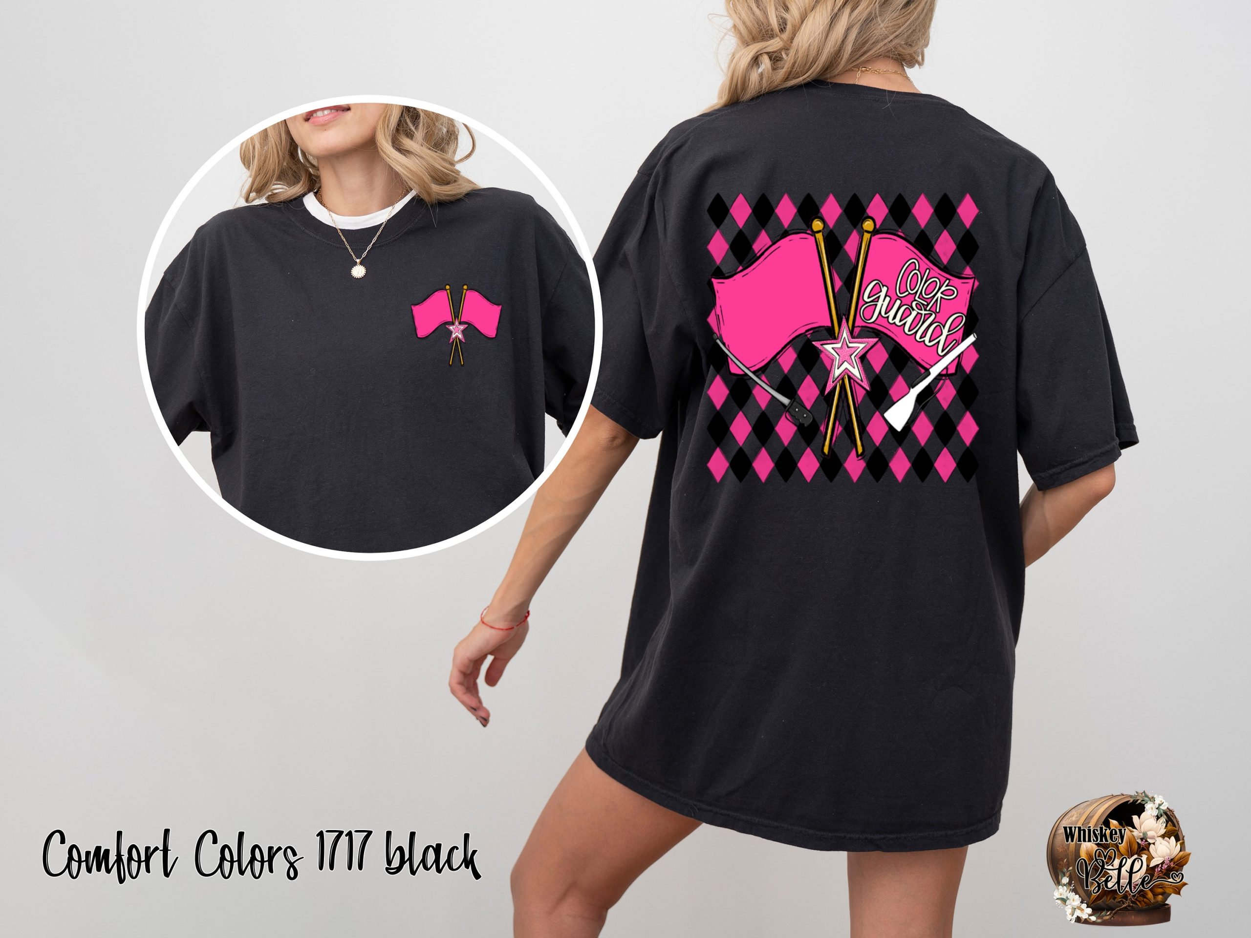 Color Guard T-Shirt, Pink Flag Tee, Marching Band Shirt, Competition Shirt, Band Mom Shirt, Black Graphic T Shirt - Image 2