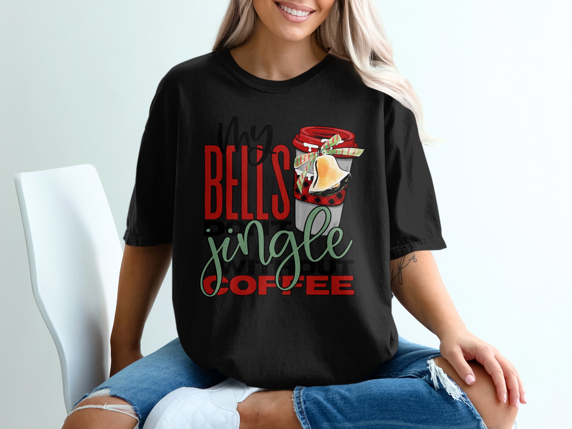 Coffee Christmas T-Shirt, Funny Holiday T-Shirt, My Bells Jingle, Coffee Lover Tee, Winter T-Shirt, Festive Graphic Tee, Seasonal Shirt - Image 2
