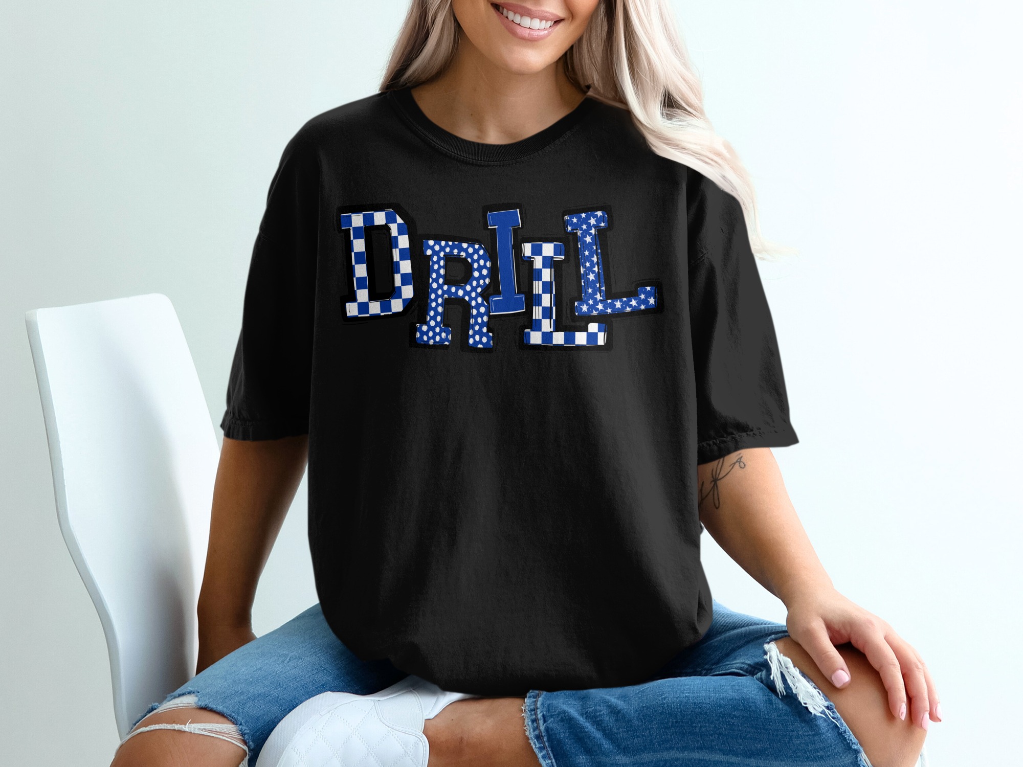 DRILL T Shirt, Geometric Pattern Tee, Blue T Shirt, Trendy Apparel, Stylish Shirt, Unique Design, Casual Tee, Gift Idea T-Shirt - Image 2