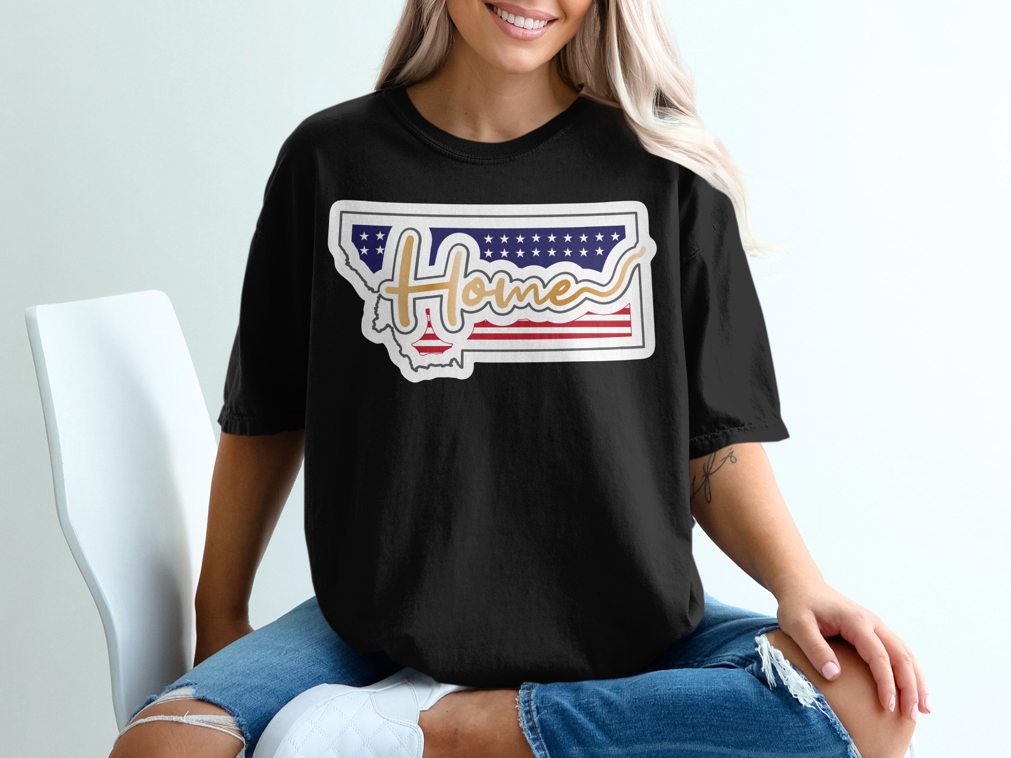 Montana Home T-Shirt, American Flag Design, State Pride Shirt, USA Patriotic T-Shirt, Montana Souvenir, Gift for Montana Native - Image 2