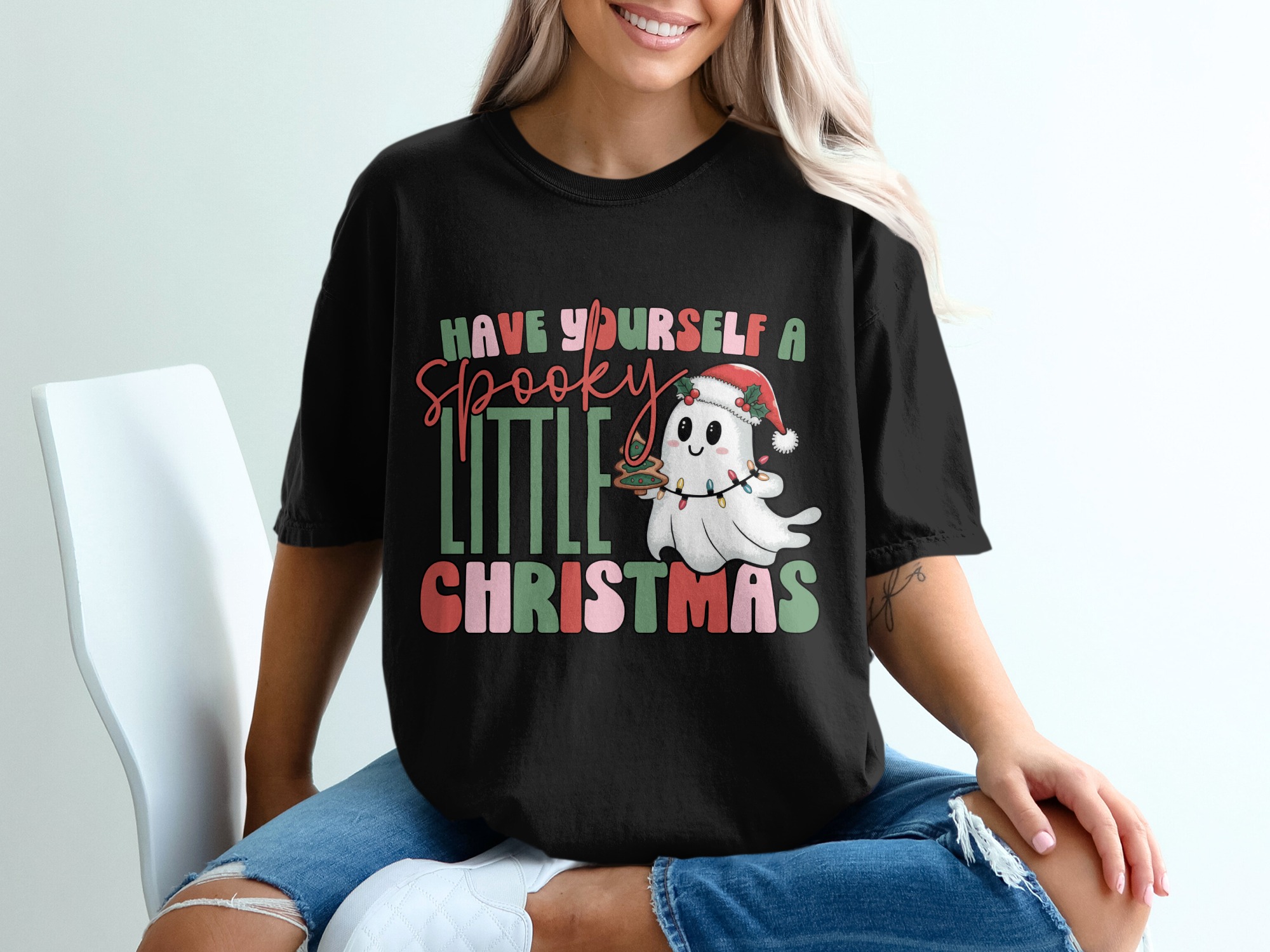 Spooky Christmas T-Shirt, Ghost Christmas T-Shirt, Holiday Ghost Shirt, Cute Christmas Ghost Tee, Funny Spooky Season, Christmas Tee - Image 2