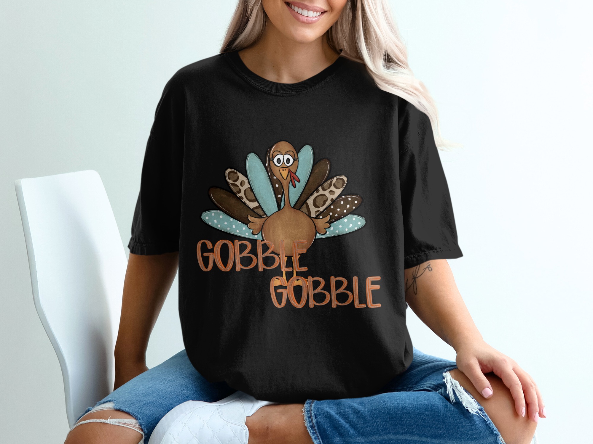 Gobble Gobble T Shirt, Cute Turkey Tee, Thanksgiving Shirt, Fall Season Gift, Autumn Graphic T-Shirt, Holiday T-Shirt, Turkey Lover Tee
