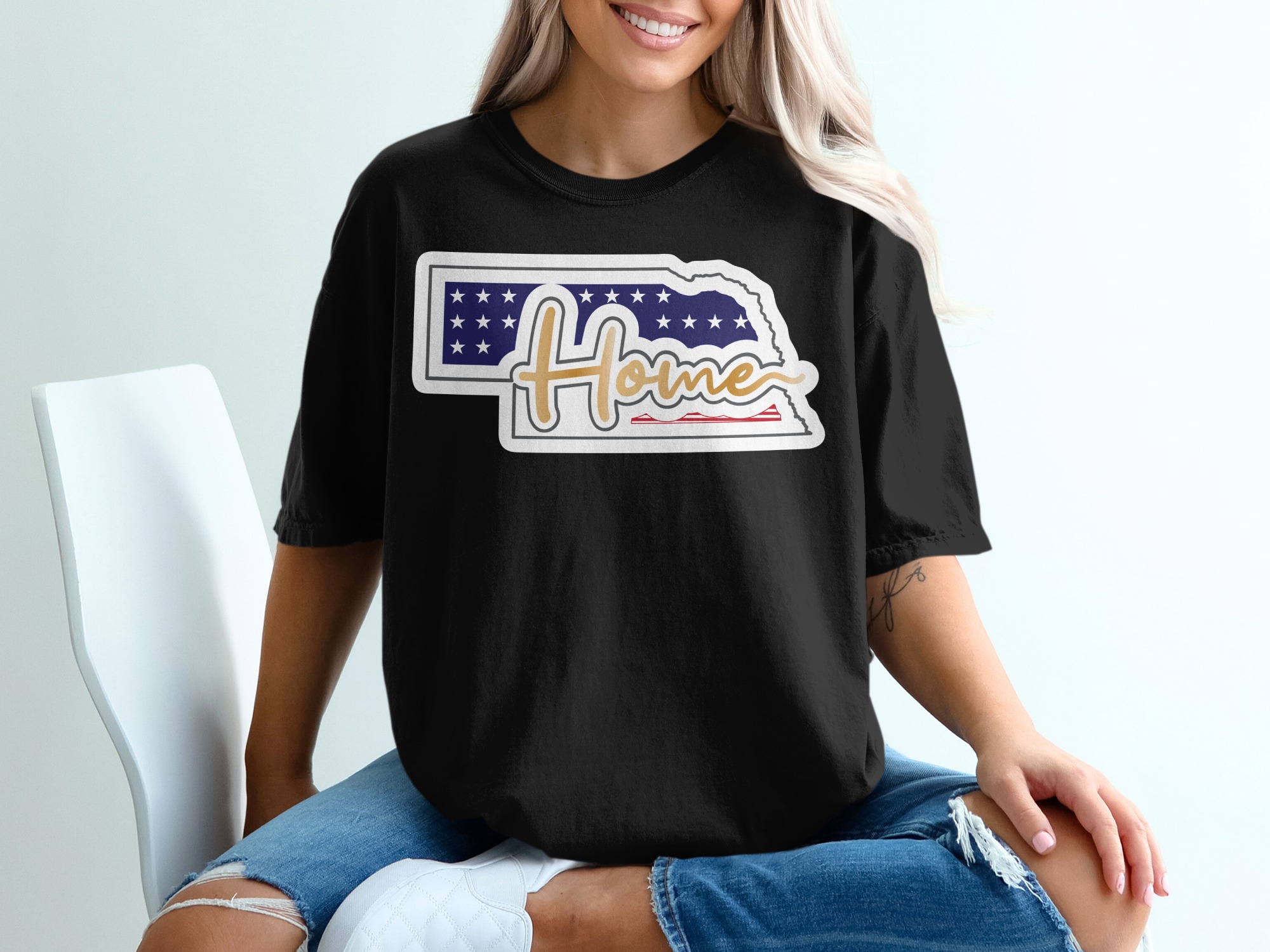 Nebraska Home T-Shirt, State Pride Tee, Patriotic Design, Nebraska Lover Gift, USA Flag Shirt, Midwest Home State, Nebraska Souvenir - Image 2