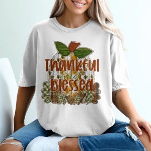 Thankful and Blessed T-Shirt, Fall Pumpkin Tee, Autumn Harvest Shirt, Thanksgiving Outfit, Seasonal Gift, Holiday Apparel