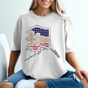 Alaska Home T-Shirt, USA Flag Graphic Tee, Patriotic American Souvenir, Alaskan Pride Shirt, State Outline T-Shirt, Gift Idea for Alaskans