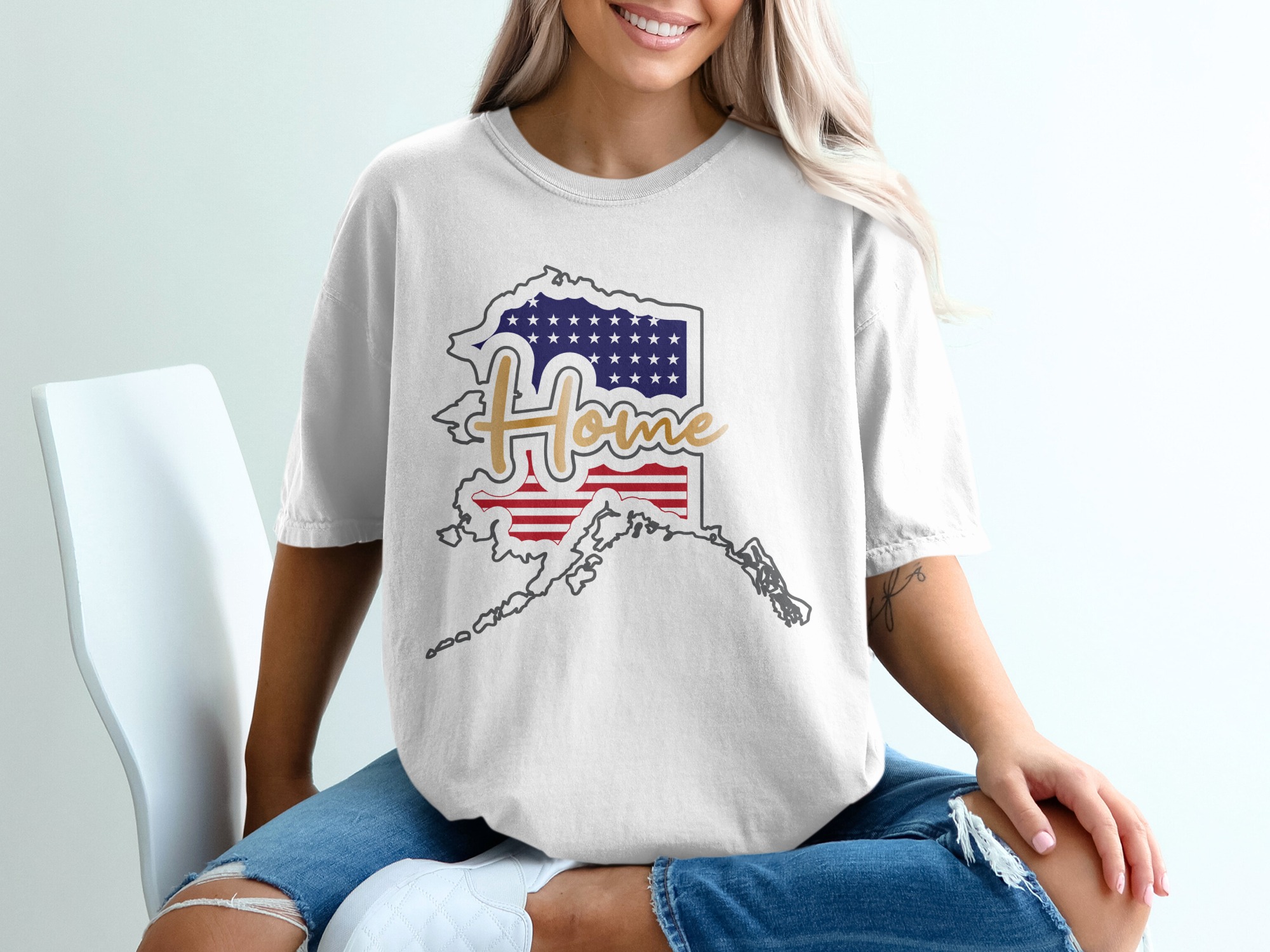 Alaska Home T-Shirt, USA Flag Graphic Tee, Patriotic American Souvenir, Alaskan Pride Shirt, State Outline T-Shirt, Gift Idea for Alaskans