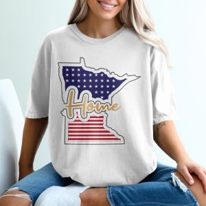 Minnesota Home T-Shirt, American Flag MN State, Patriotic Tee, Gift for Minnesotan, USA Pride Clothing, Minnesota Souvenir T Shirt