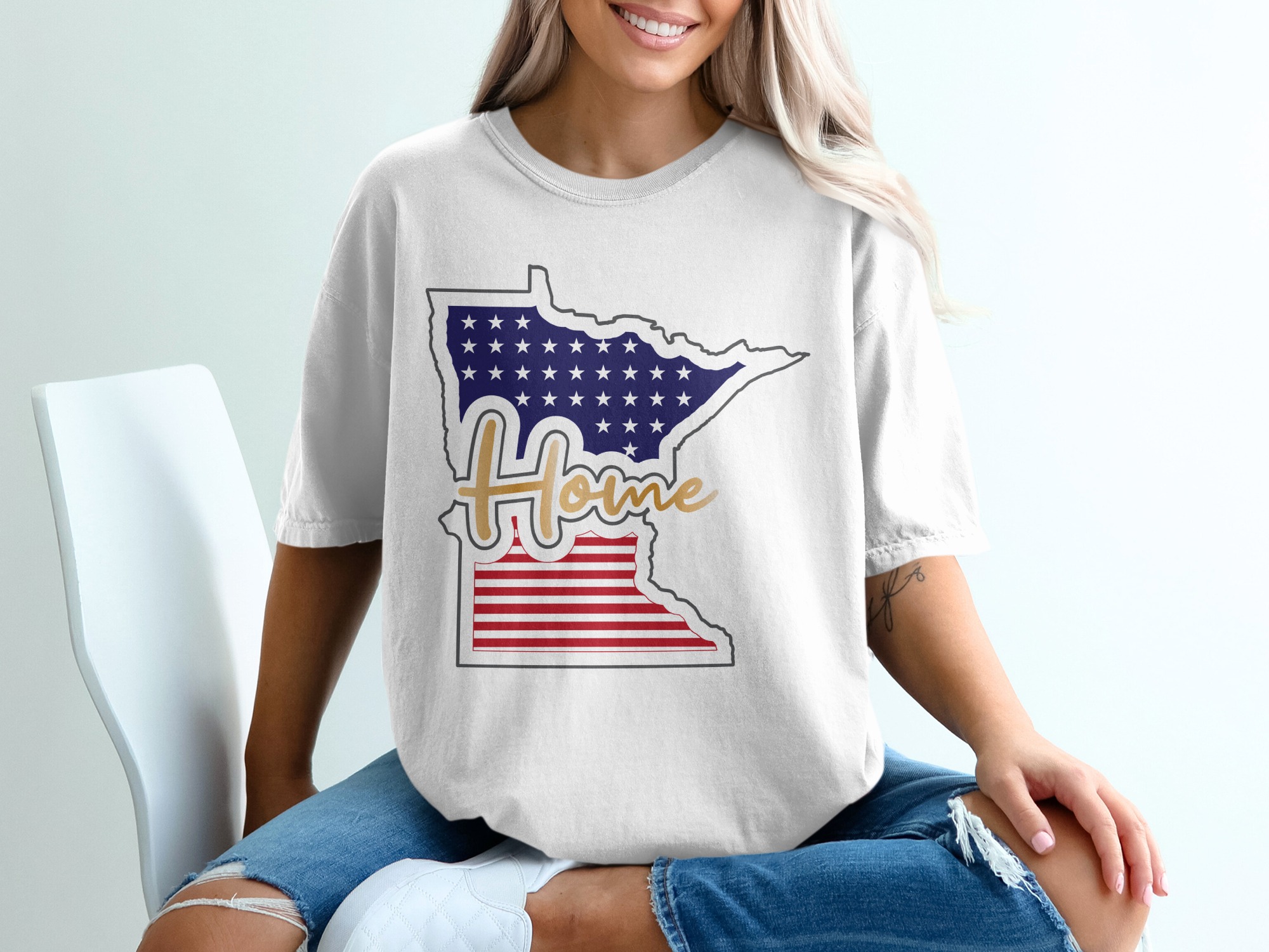 Minnesota Home T-Shirt, American Flag MN State, Patriotic Tee, Gift for Minnesotan, USA Pride Clothing, Minnesota Souvenir T Shirt