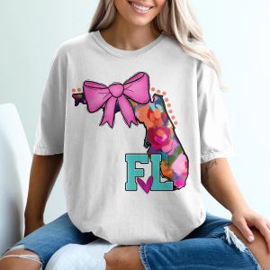 Floral Florida T Shirt, Florida Bow Tee, Colorful FL T-Shirt, Trendy Florida State Shirt, Flower Tee, FL Heart Shirt, Southern Tee