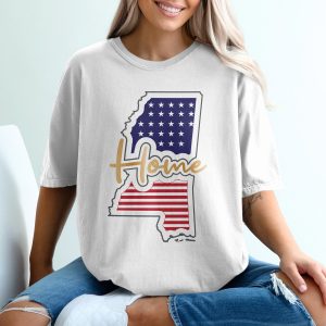 Mississippi Home T-Shirt, USA Map Tee, State Pride Shirt, Patriotic Gift Idea, Southern Home, MS Souvenir, Stars Stripes, Home State T-Shirt