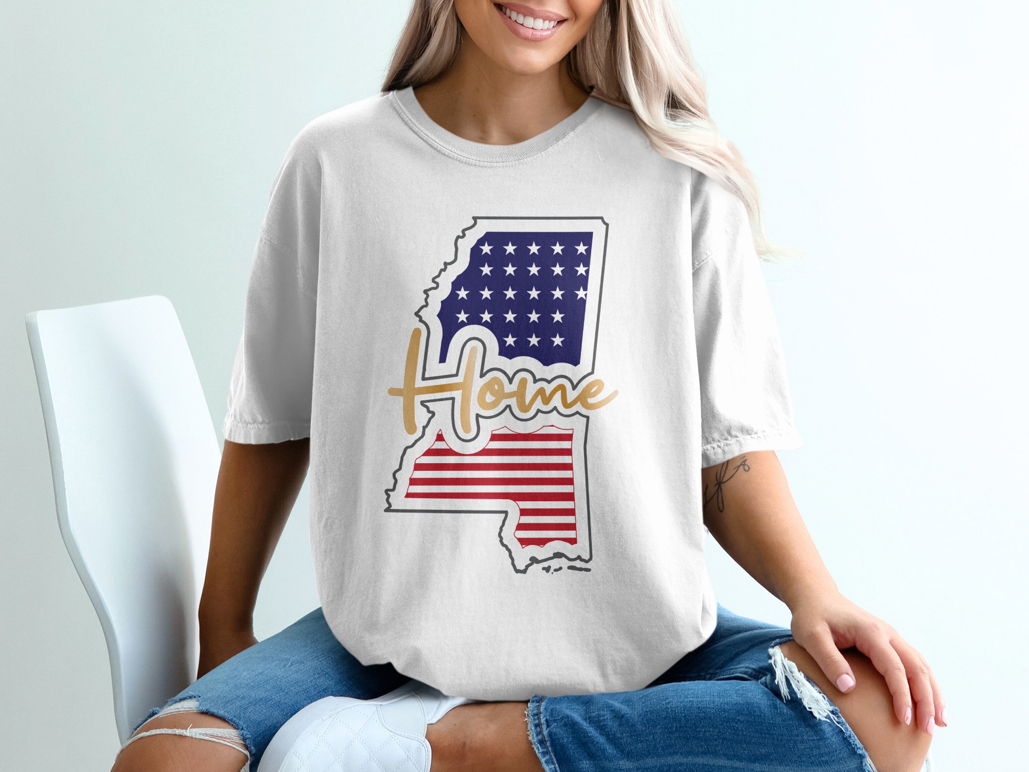 Mississippi Home T-Shirt, USA Map Tee, State Pride Shirt, Patriotic Gift Idea, Southern Home, MS Souvenir, Stars Stripes, Home State T-Shirt