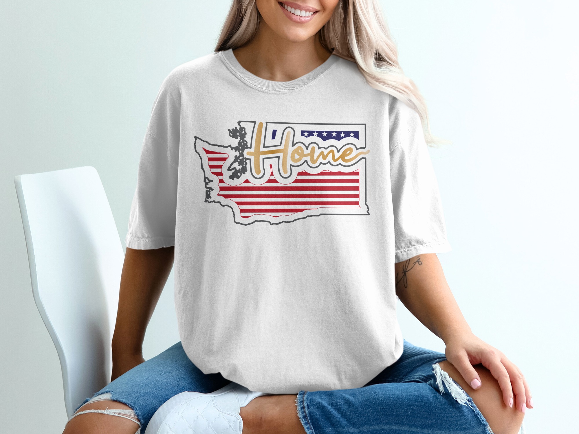 Washington Home T-Shirt, Patriotic State Pride Tee, USA Flag Souvenir Top, West Coast Gift Idea, Washington Resident Apparel