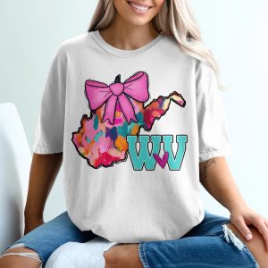 WV Love T-Shirt, West Virginia Pride, State Bow, Colorful WV Tee, Cute West Virginia TShirt, Colorful State Shirt