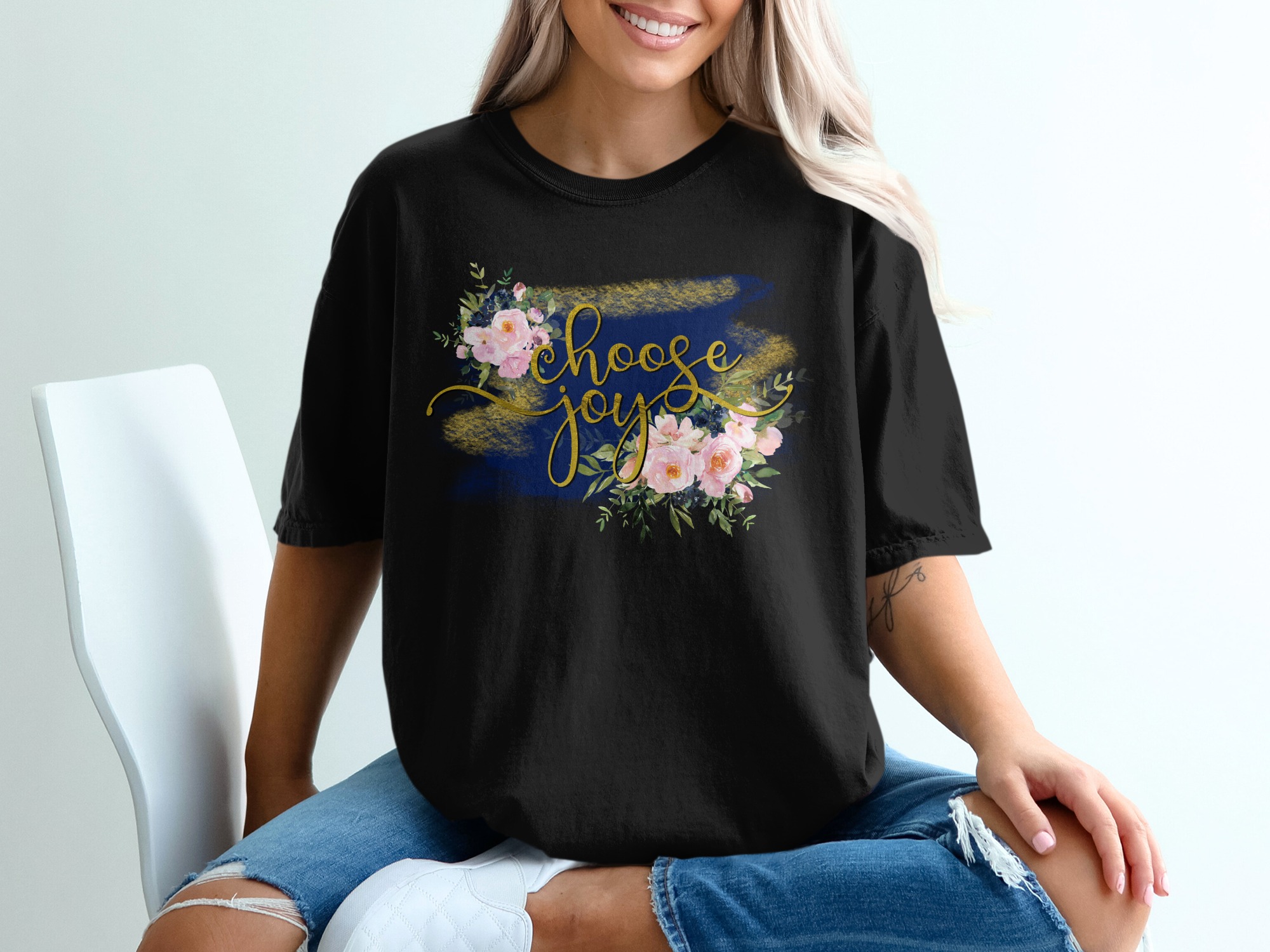 Choose Joy Floral T-Shirt, Inspirational Tee, Motivational Shirt, Positive Vibes, Graphic Tee, Gift for Her, Floral Shirt, Watercolor - Image 2