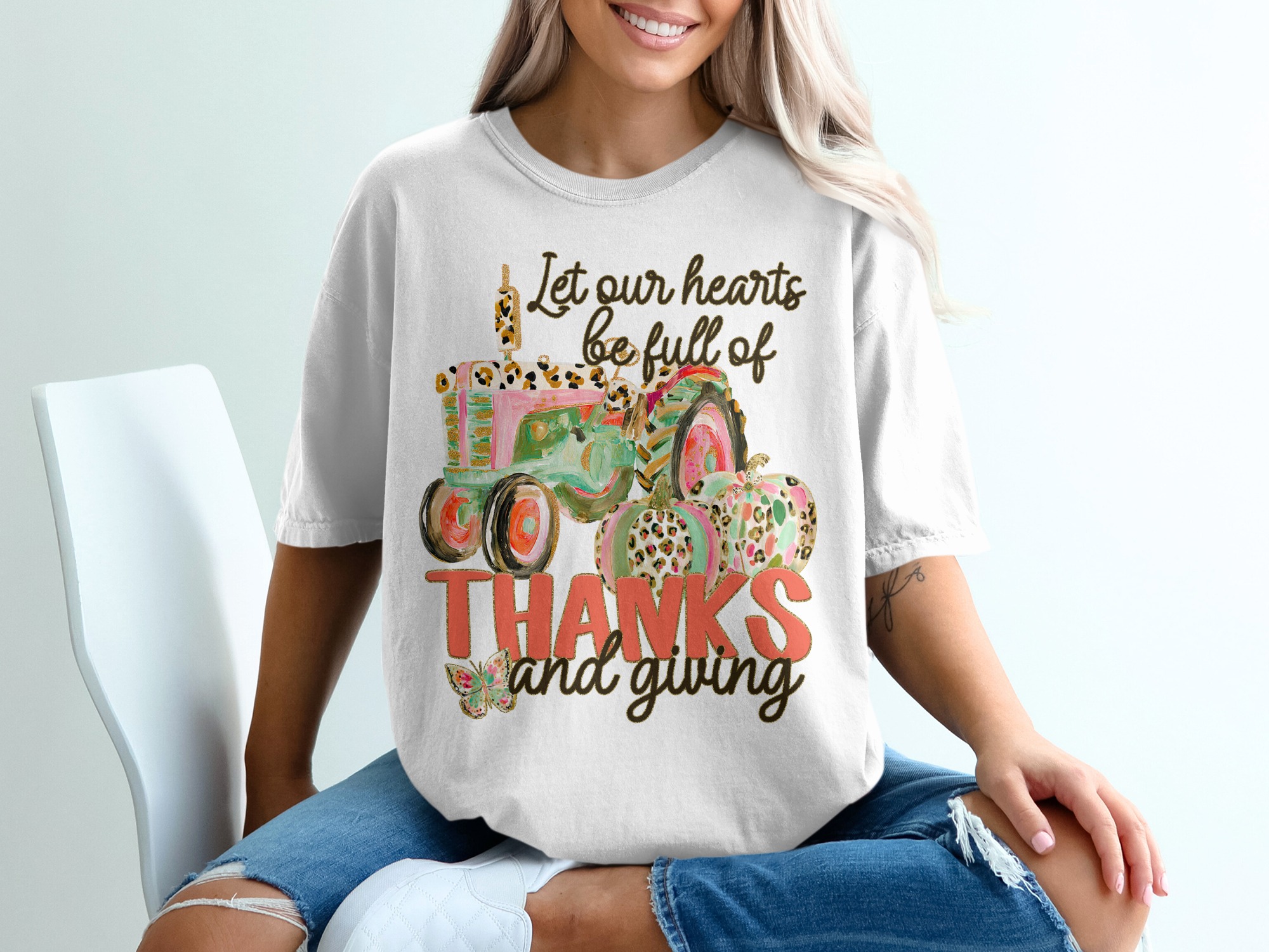 Thanks and Giving T-Shirt, Tractor Pumpkin Fall T-Shirt, Thanksgiving Shirt, Autumn T Shirt, Holiday Gift T-Shirt