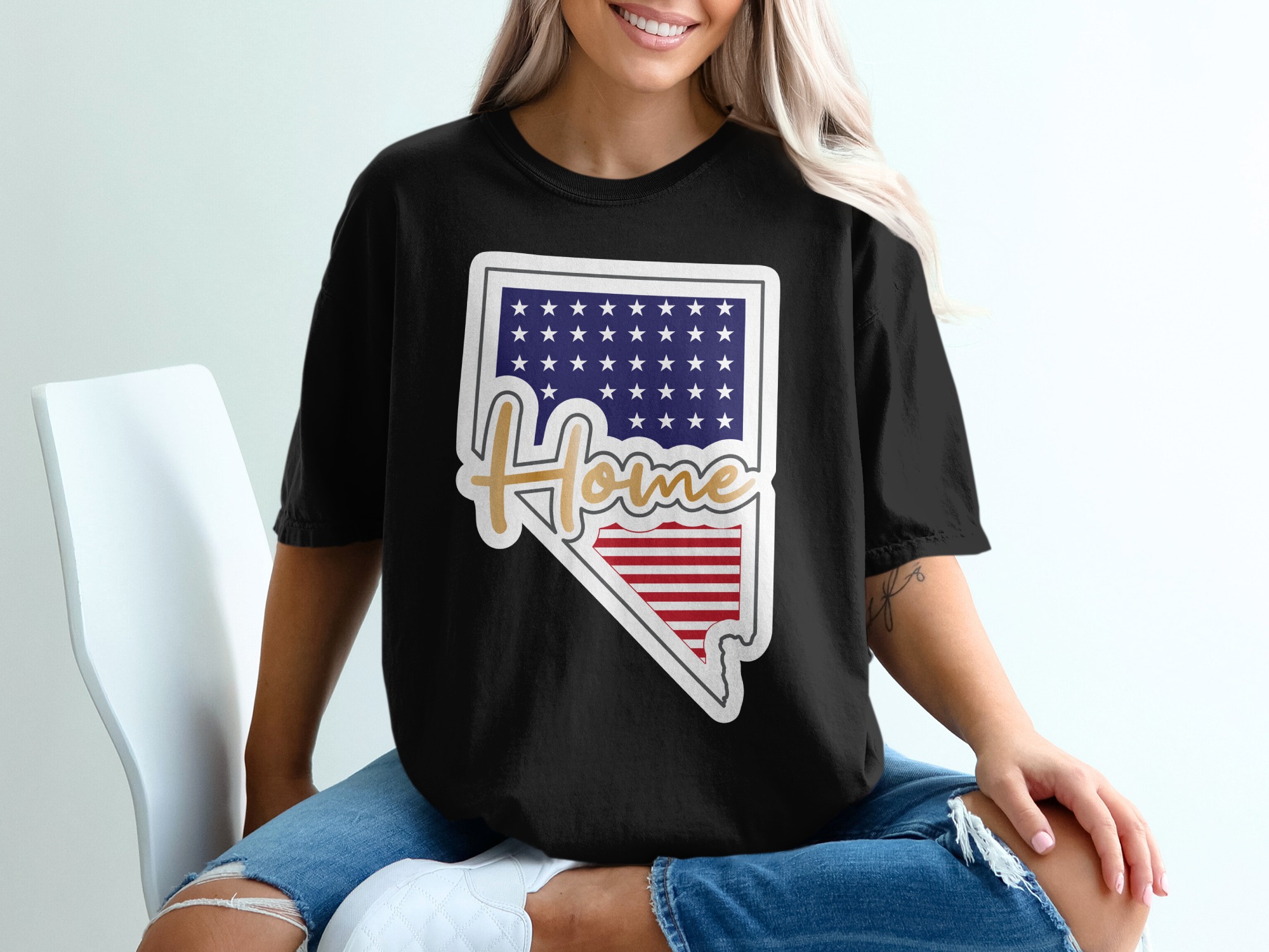 Nevada Home T-Shirt, Patriotic Nevada, State Pride Gift, Nevada Souvenir, Nevada USA Flag, Home State T-Shirt, American Made Tee - Image 2