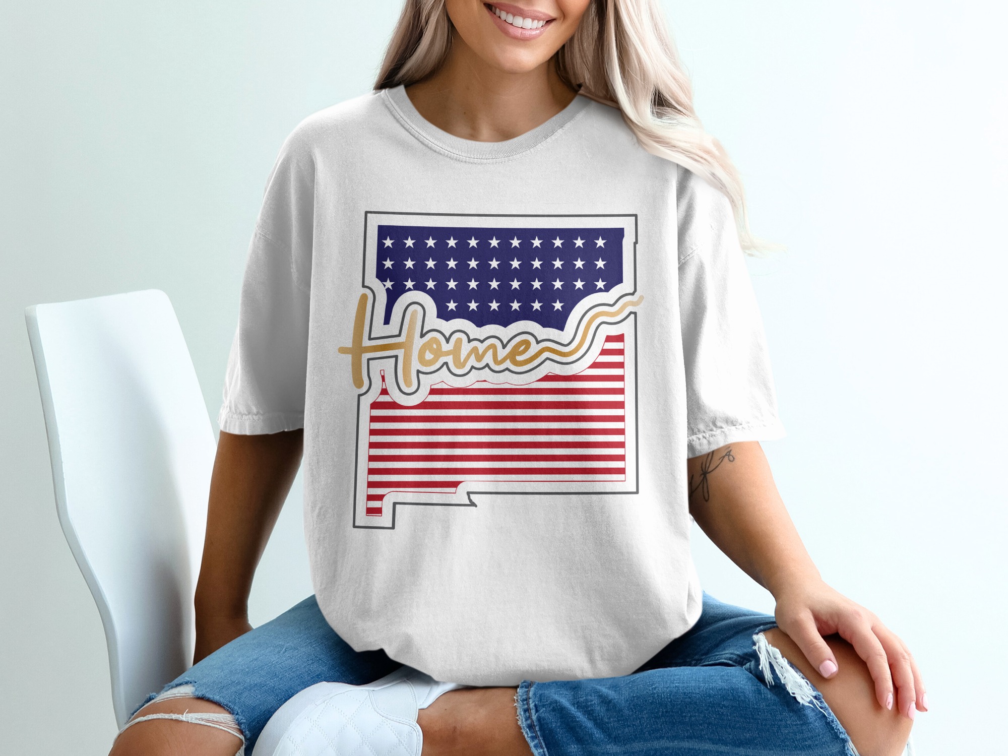 New Mexico Home T-Shirt, American Flag NM Tee, USA Stars and Stripes State Pride, Gift for New Mexican, Souvenir T-Shirt