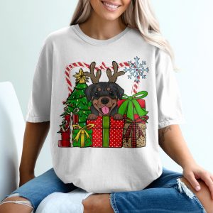Rottweiler Christmas T-Shirt, Reindeer Dog Tee, Holiday Gift, Cute Puppy Shirt, Dog Lover Gift, Festive Apparel, Seasonal Clothing