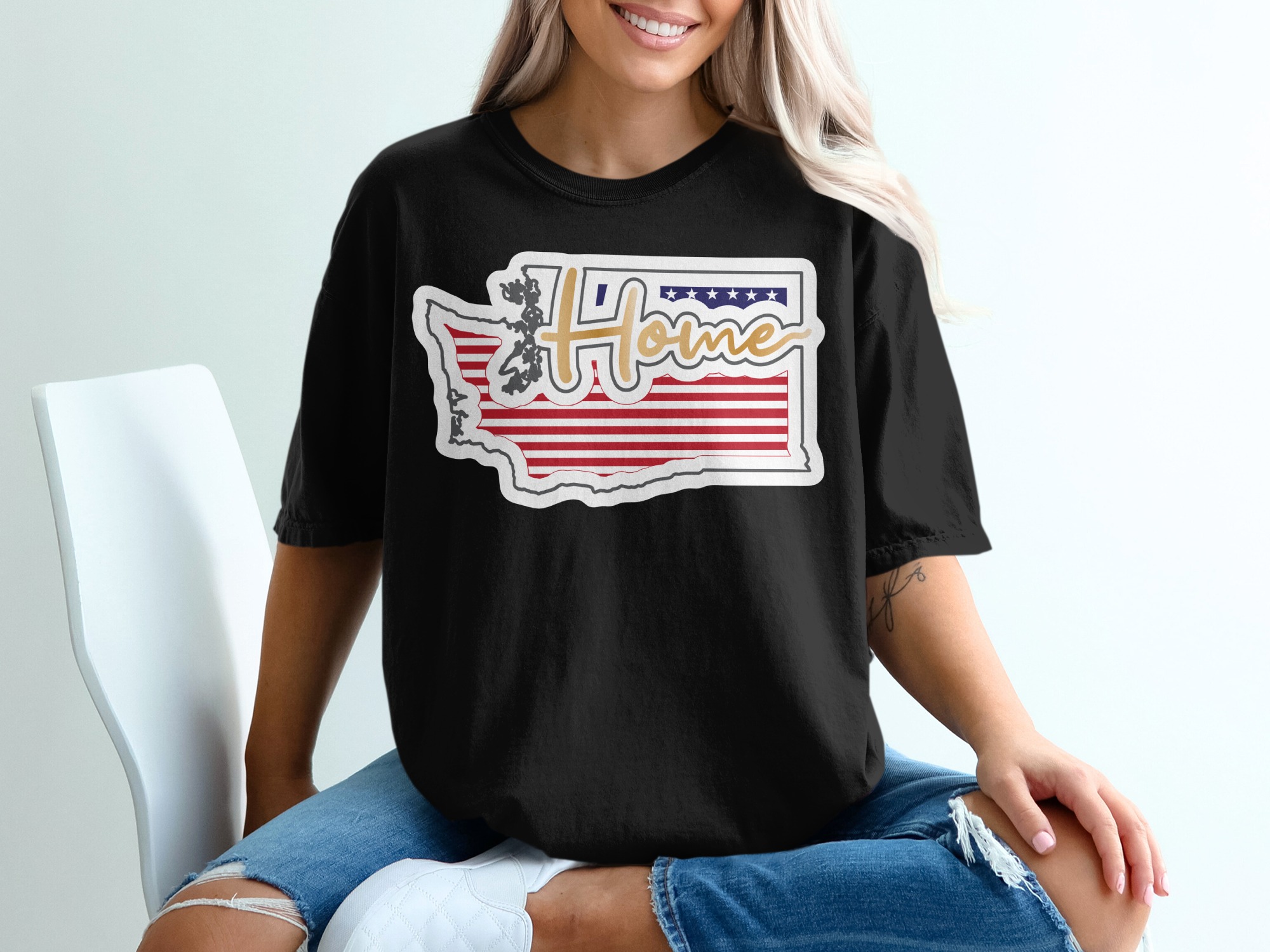 Washington Home T-Shirt, Patriotic State Pride Tee, USA Flag Souvenir Top, West Coast Gift Idea, Washington Resident Apparel - Image 2