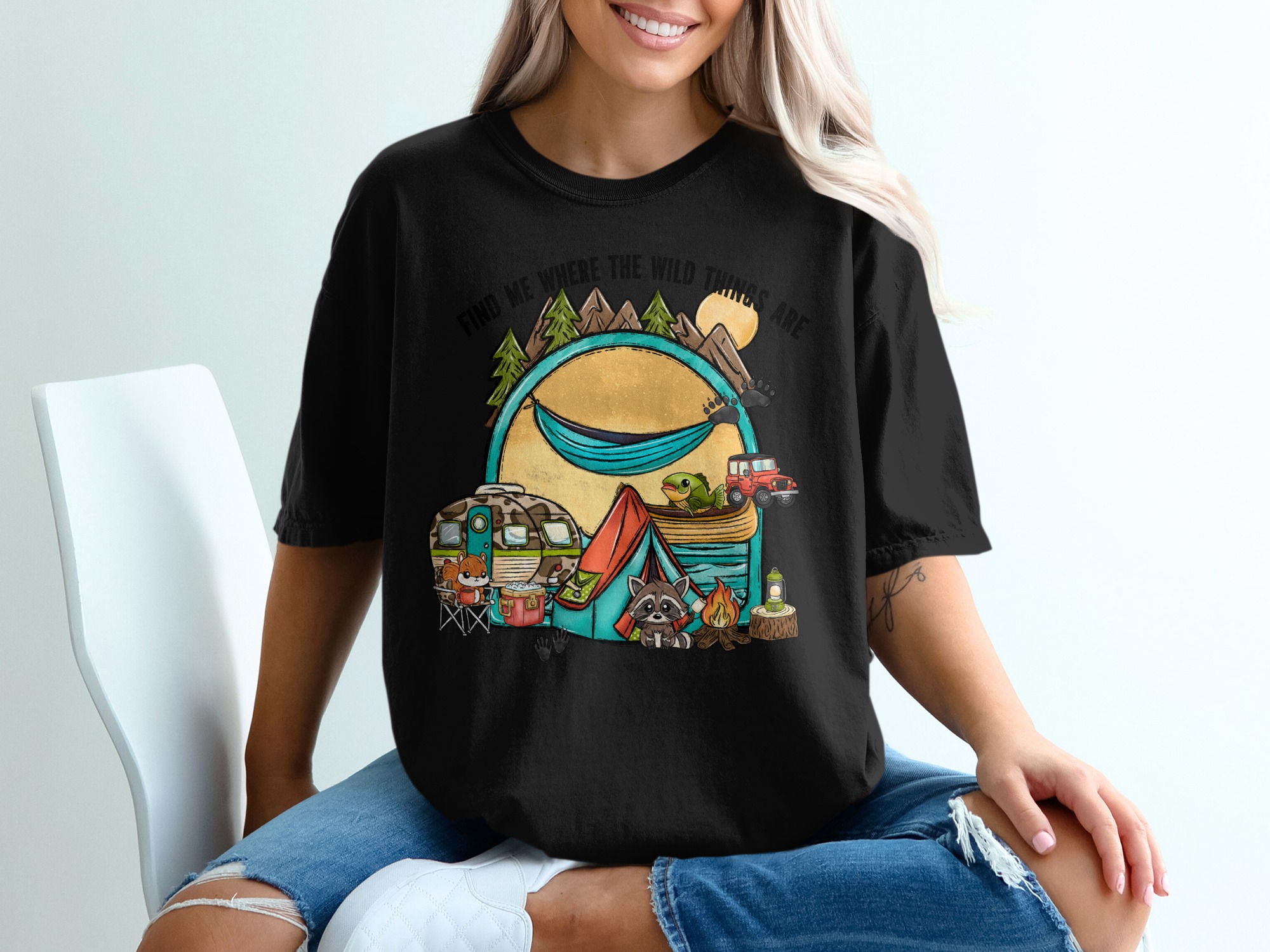 Wild Things T-Shirt, Camping Trip Tee, Outdoor Adventure Shirt, Cute Camper Van, Forest Animals, Explore Nature Tee, Gift for Nature Lovers - Image 2