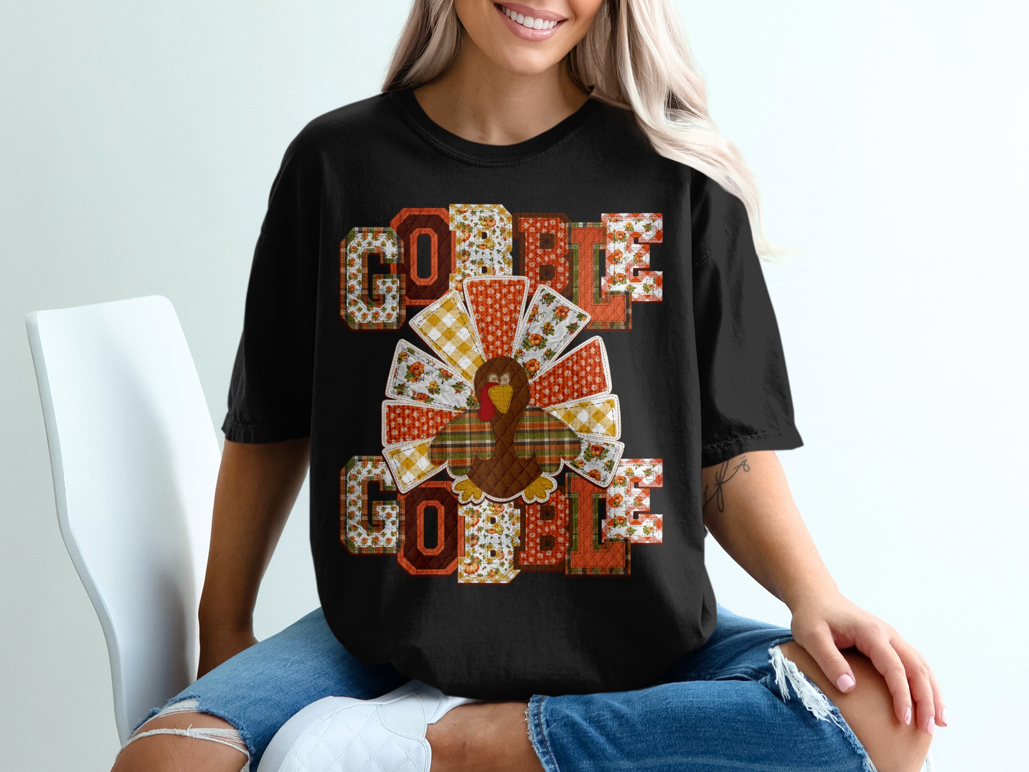 Gobble Gobble T-Shirt, Thanksgiving T-Shirt, Cute Turkey Tee, Fall T-Shirt, Holiday Apparel, Thanksgiving Gift, Seasonal Shirt - Image 2