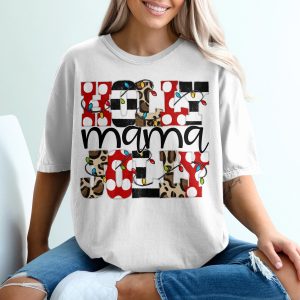 Holly Mama Jolly T-Shirt, Christmas Mama Shirt, Festive Lights Tee, Patchwork Holiday Top, Cute Mom Gift, Seasonal Apparel, Xmas T Shirt