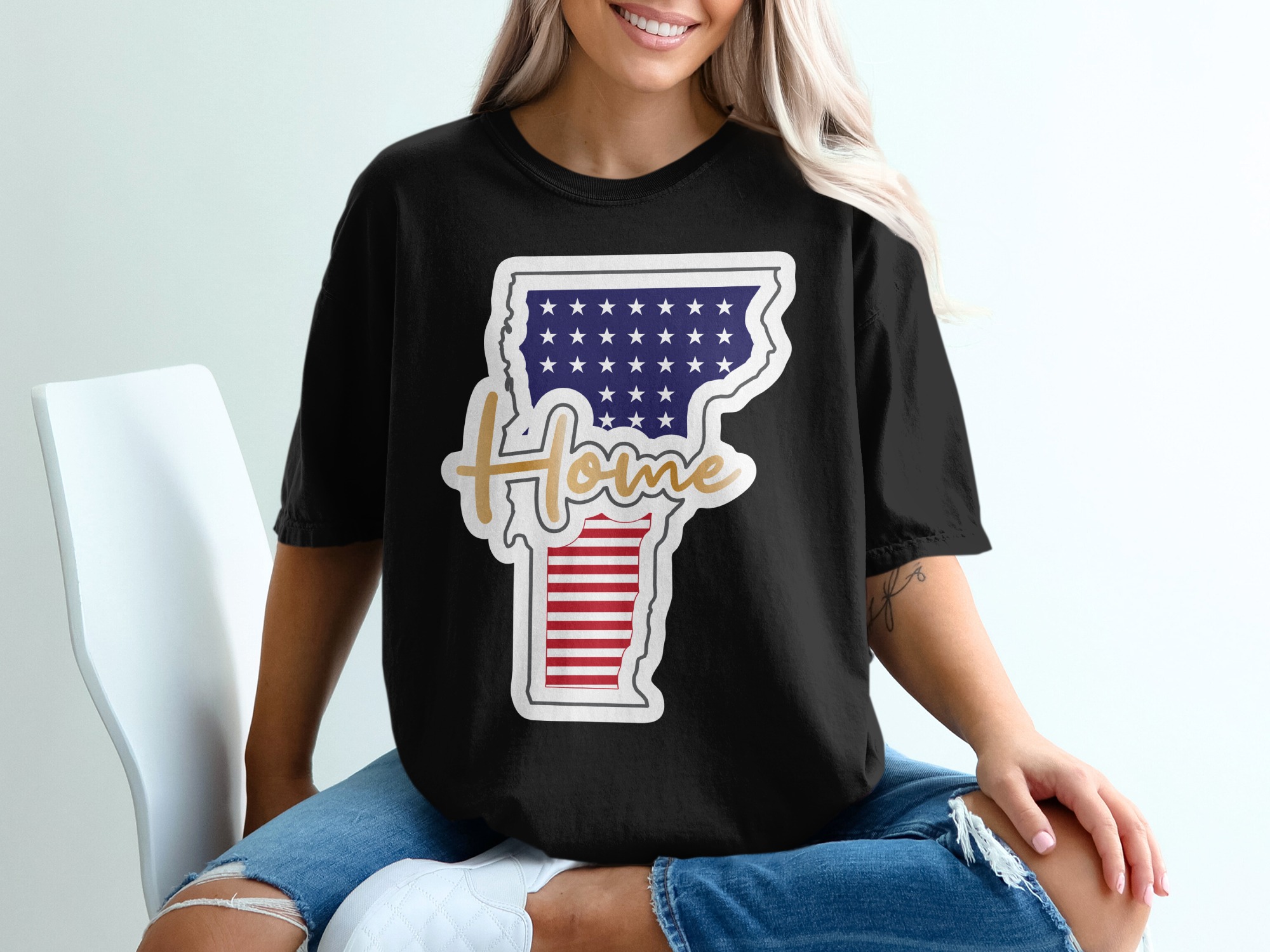 Home State T-Shirt, Vermont Pride Shirt, American Flag VT Souvenir, Gift for Vermonter, State Love Tee, Patriotic Home T-Shirt - Image 2