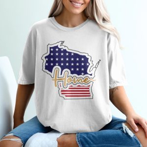 Wisconsin Home T-Shirt, Patriotic State Pride Tee, USA Flag Stars and Stripes, Gift for Wisconsinite, Hometown Love Apparel