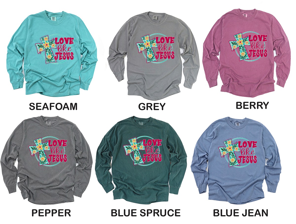Love Like Jesus Long Sleeve T-Shirt, Christian Cross Shirt, Religious Tee, Floral Long Sleeve Top, Faith Inspired Apparel - Image 2