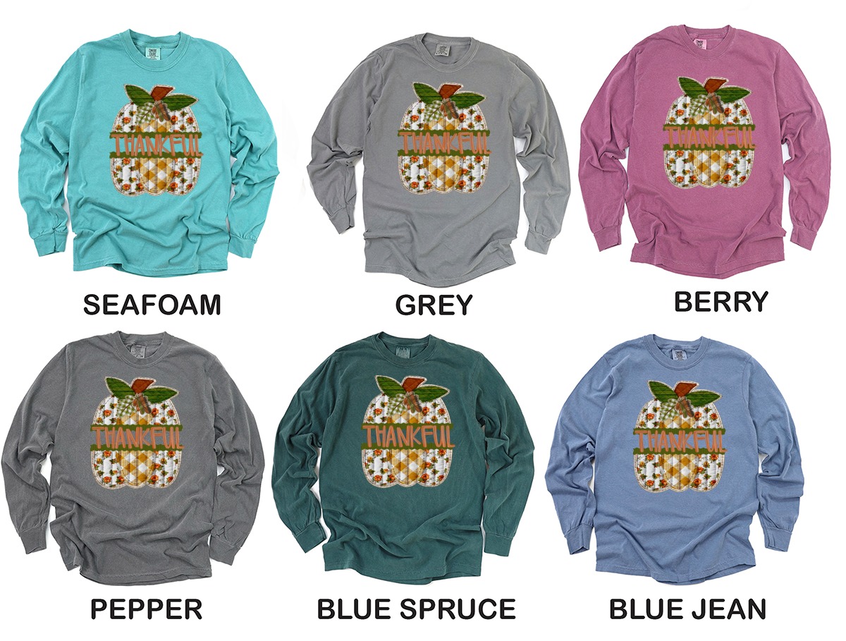Thankful Pumpkin Long Sleeve T-Shirt, Thanksgiving Shirt, Autumnal Shirt, Harvest Season Apparel, Fall Vibes Long Sleeve T-Shirt - Image 3