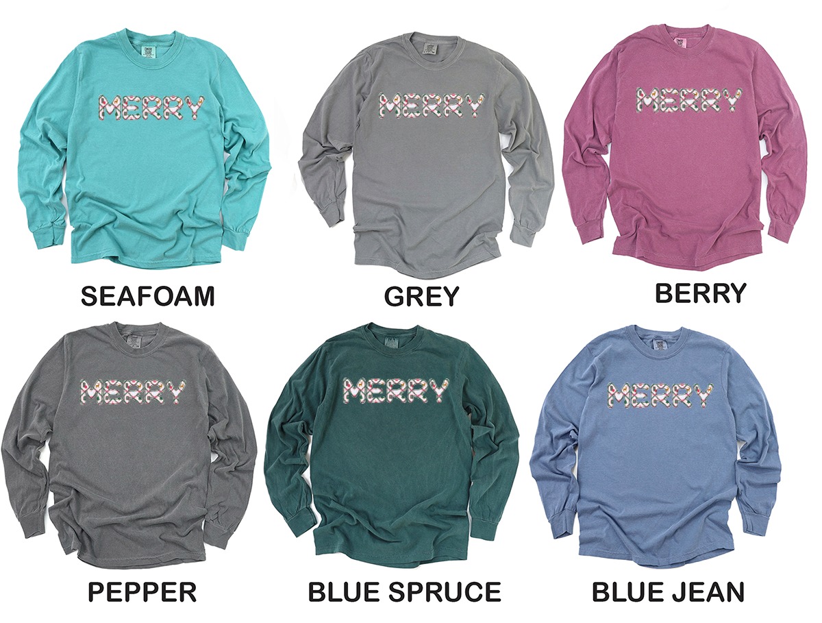 Merry Long Sleeve T-Shirt, Holiday Festive Shirt, Christmas Shirt, Winter Apparel, Party Outfit, Xmas Celebration, Gift Idea, Seasonal - Image 3