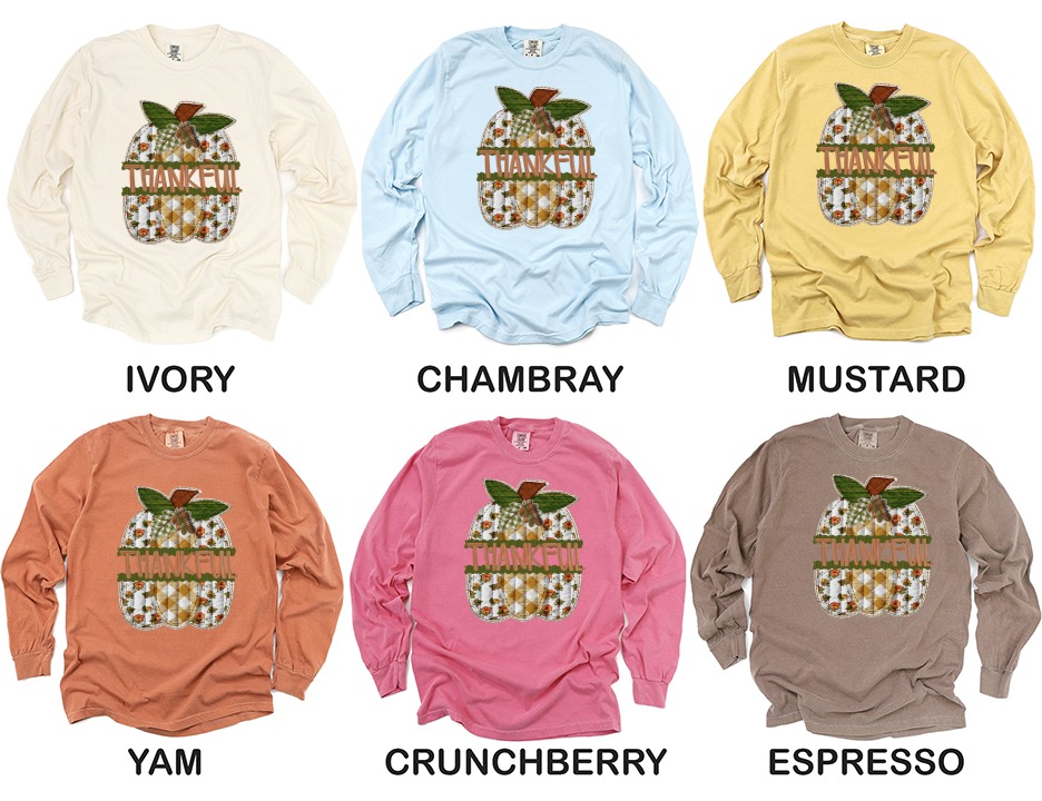 Thankful Pumpkin Long Sleeve T-Shirt, Thanksgiving Shirt, Autumnal Shirt, Harvest Season Apparel, Fall Vibes Long Sleeve T-Shirt - Image 4