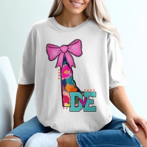 Delaware State T-Shirt, Bow, Floral DE, Hometown T-Shirt, State Pride Shirt, Delaware T-Shirt, DE Love Shirt, Delaware Gift Shirt