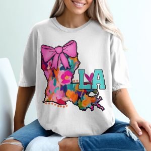Louisiana T-Shirt, State Pride Tee, Colorful Bow, LA Love Shirt, Southern Charm T Shirt, Louisiana Gift, State Map Tee, USA State Shirt