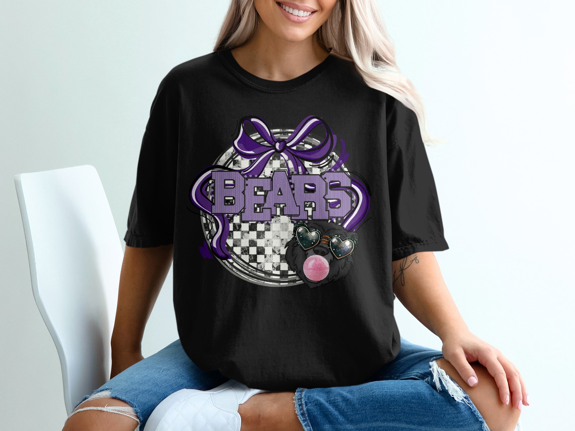 Bears T-Shirt, Cute Dog T-Shirt, Purple Bow T-Shirt, Trendy T-Shirt, Fun T-Shirt, Fashion T-Shirt, Cool T-Shirt, Animal T-Shirt - Image 2