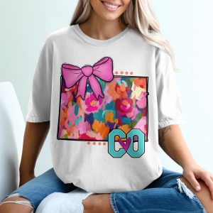 Floral T-Shirt, Bow Shirt, Colorful Flowers Tee, Cute Pink Bow, Abstract Art, Stylish TShirt, Trendy Tee, Gift Idea, Birthday Gift