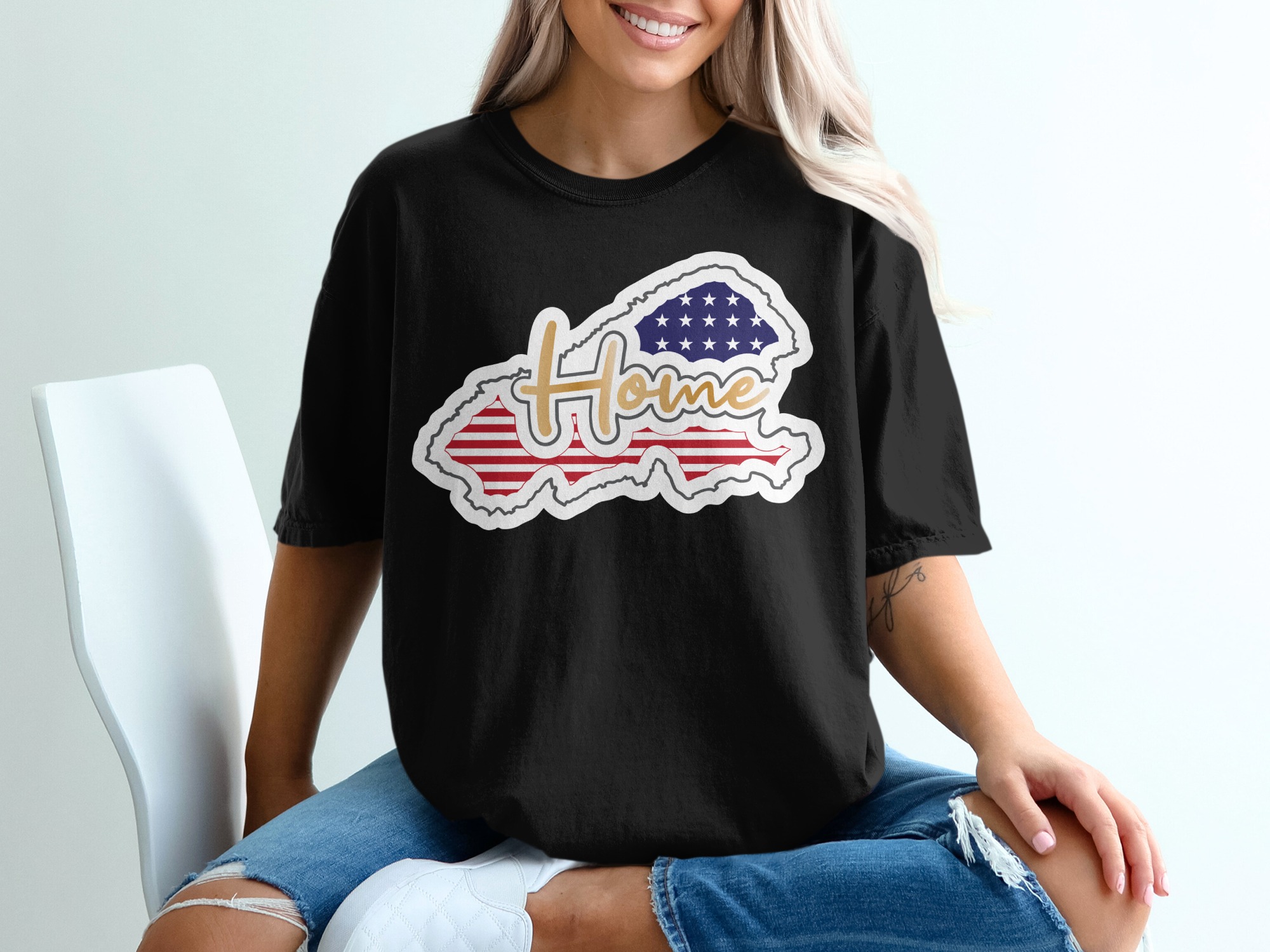 American Flag Home T-Shirt, Patriotic Design Shirt, USA Home Tee, Gift For American, Home State Pride, United States Map Shirt - Image 2