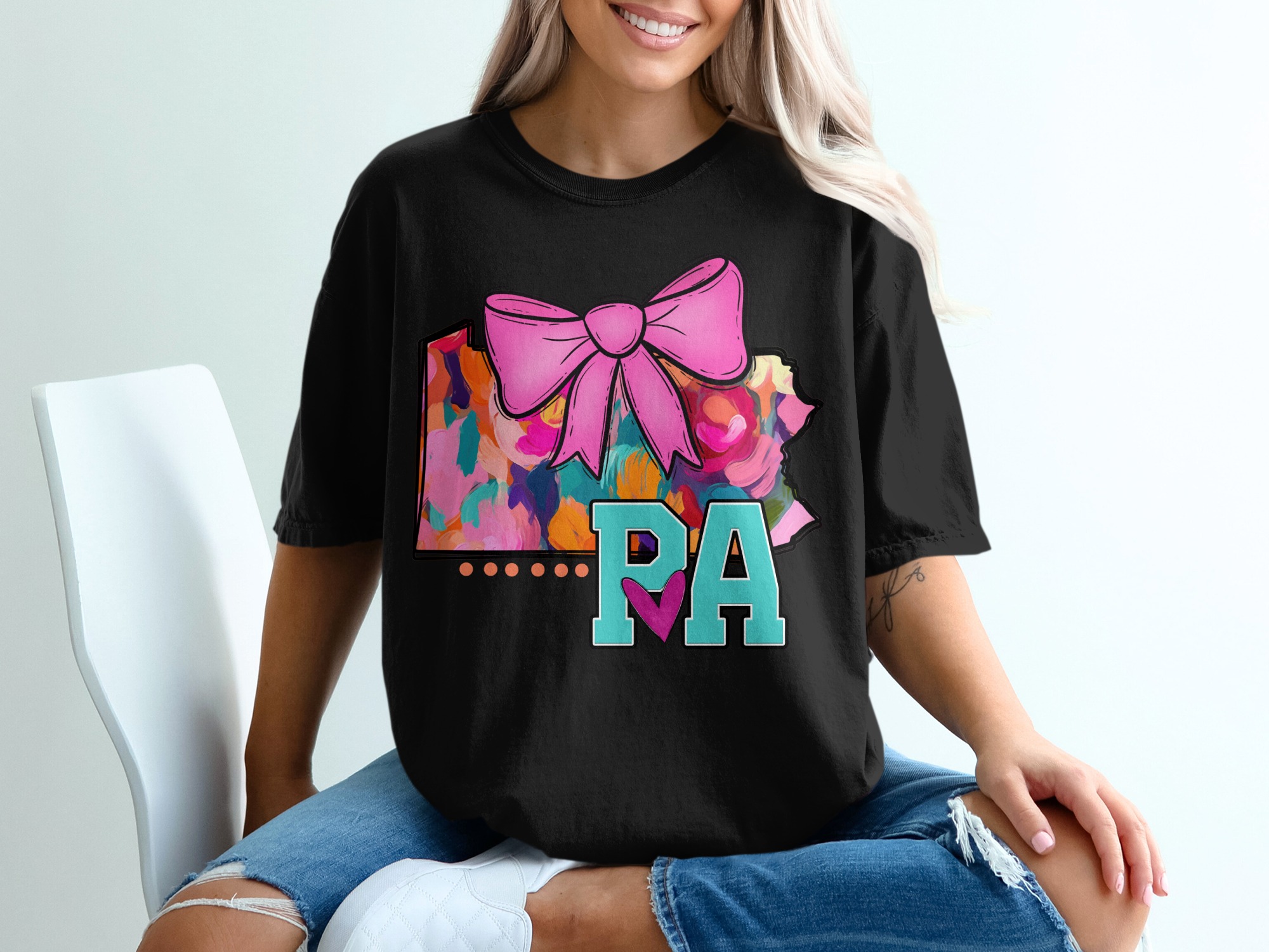 Pennsylvania T-Shirt, PA State Pride Tee, Bow Accent Shirt, Colorful PA Graphic Tee, Hometown Love Shirt, Gift Idea T-Shirt - Image 2