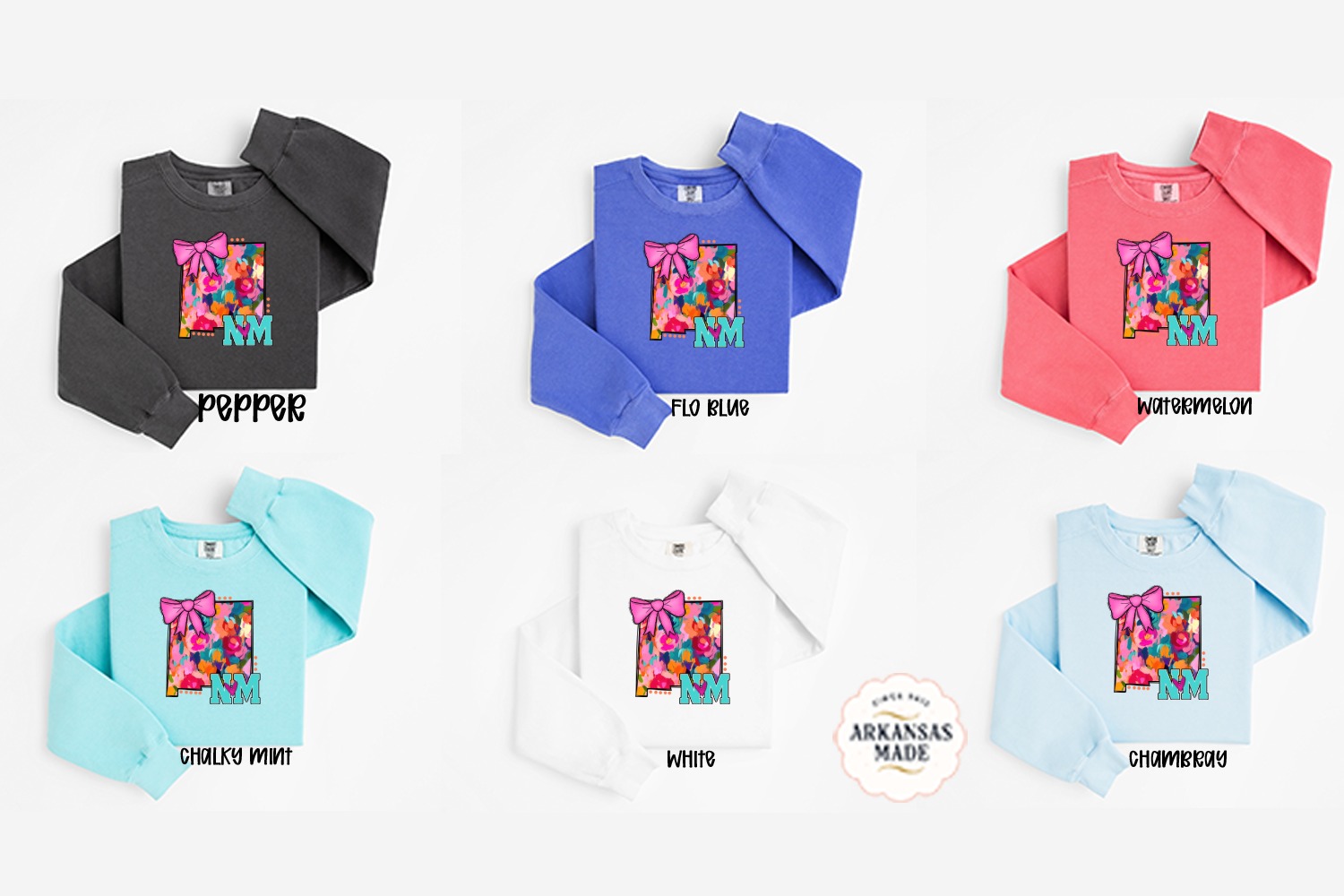 New Mexico Sweatshirt, Floral State Art Sweatshirt, NM Bow Sweatshirt, State Pride Sweatshirt, Unique Design Sweatshirt, Gift Sweatshirt - Image 4