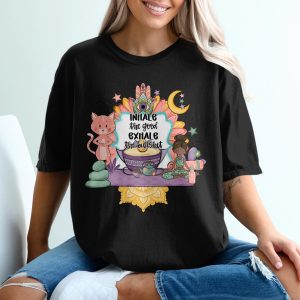 Inhale Exhale T-Shirt, Funny Yoga Shirt, Meditation T Shirt, Zen Shirt, Spiritual Tee, Cute Cat Shirt, Namaste T Shirt, Gift for Yogi