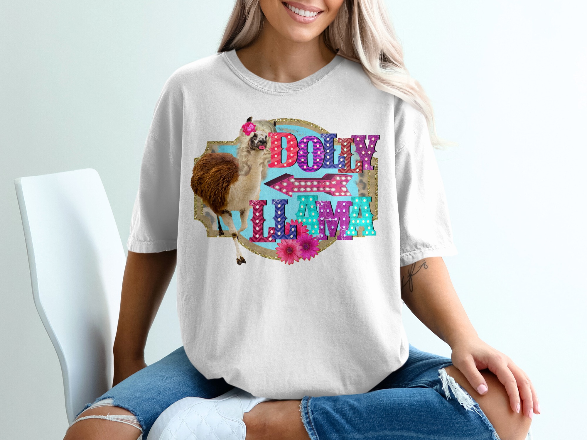 Dolly Llama T-Shirt, Funny Animal Shirt, Cute Llama Tee, Humor T-Shirt, Gift Idea, Unique Design, Quirky Shirt, Novelty T-Shirt