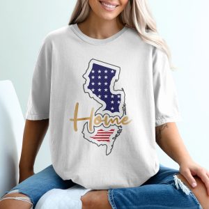 New Jersey Home T-Shirt, American Flag Patriotic Tee, Garden State Pride NJ Souvenir, USA Map Shirt, Jersey Love Gift, Vacation Tee