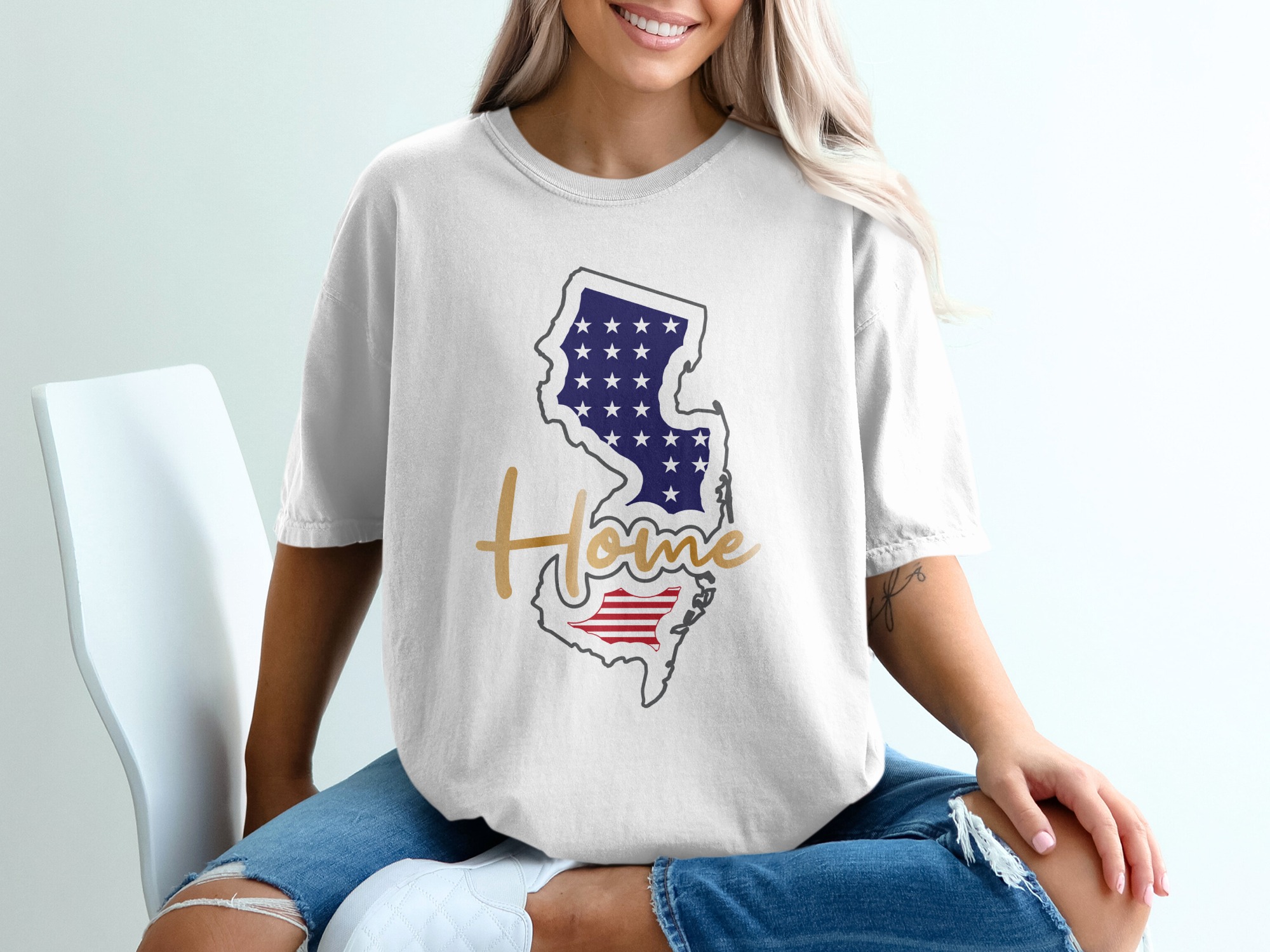 New Jersey Home T-Shirt, American Flag Patriotic Tee, Garden State Pride NJ Souvenir, USA Map Shirt, Jersey Love Gift, Vacation Tee