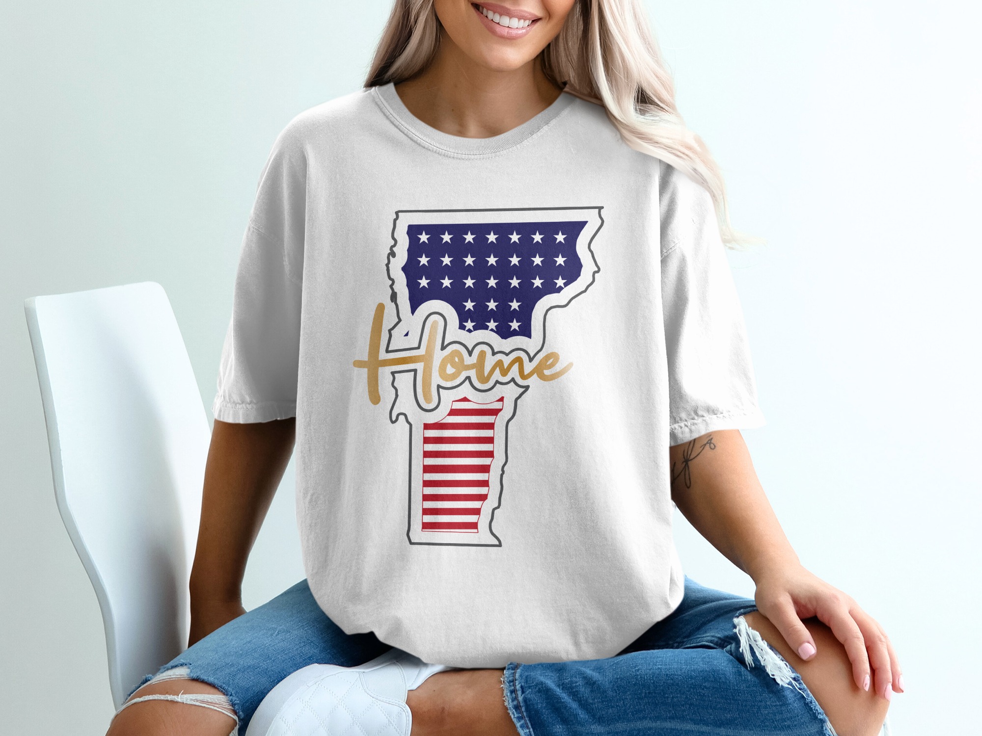 Home State T-Shirt, Vermont Pride Shirt, American Flag VT Souvenir, Gift for Vermonter, State Love Tee, Patriotic Home T-Shirt