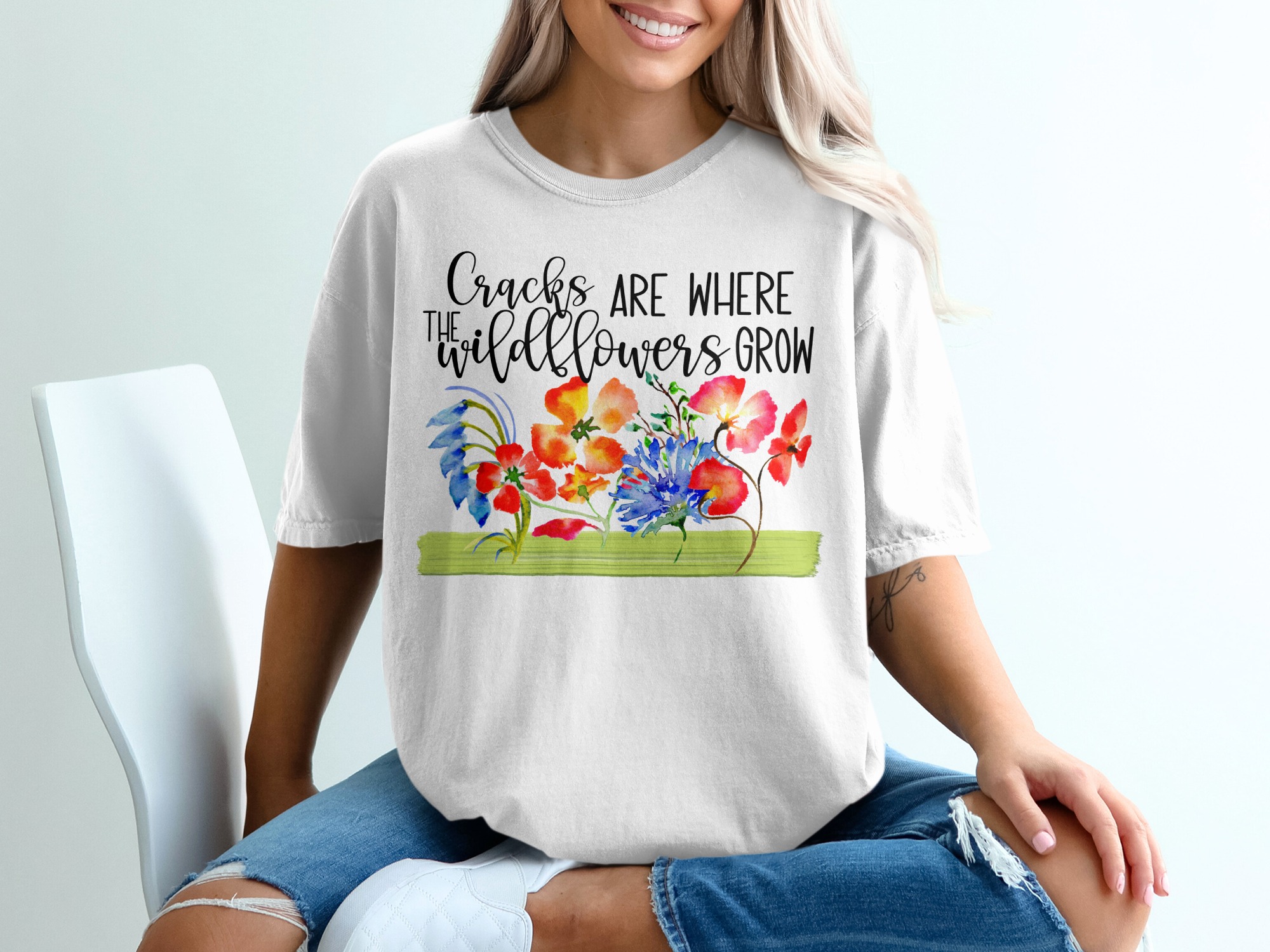 Wildflower T-Shirt, Cracks Are Where Wildflowers Grow, Floral Tee, Positive Quote Shirt, Watercolor Flower Tshirt, Nature Lover Gift