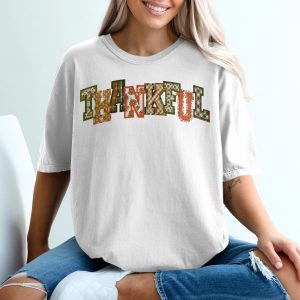 Thankful T-Shirt, Fall Season Shirt, Thanksgiving T-Shirt, Autumn Design Tee, Holiday Gift Idea, Seasonal Apparel, Patchwork T-Shirt