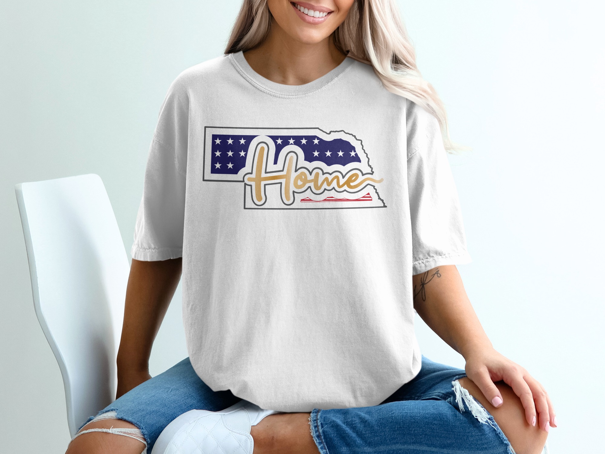 Nebraska Home T-Shirt, State Pride Tee, Patriotic Design, Nebraska Lover Gift, USA Flag Shirt, Midwest Home State, Nebraska Souvenir